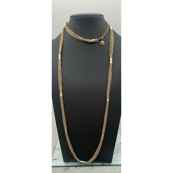 Vintage Monet Light Gold Tone Ball Beaded Multi Layer Necklace W Etched Stations - Picture 1 of 4